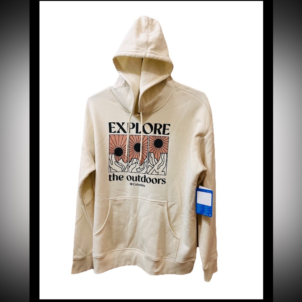 NWT Columbia Trek Graphic Hoodie Women's Size M Cream Fleece Sweatshirt Logo